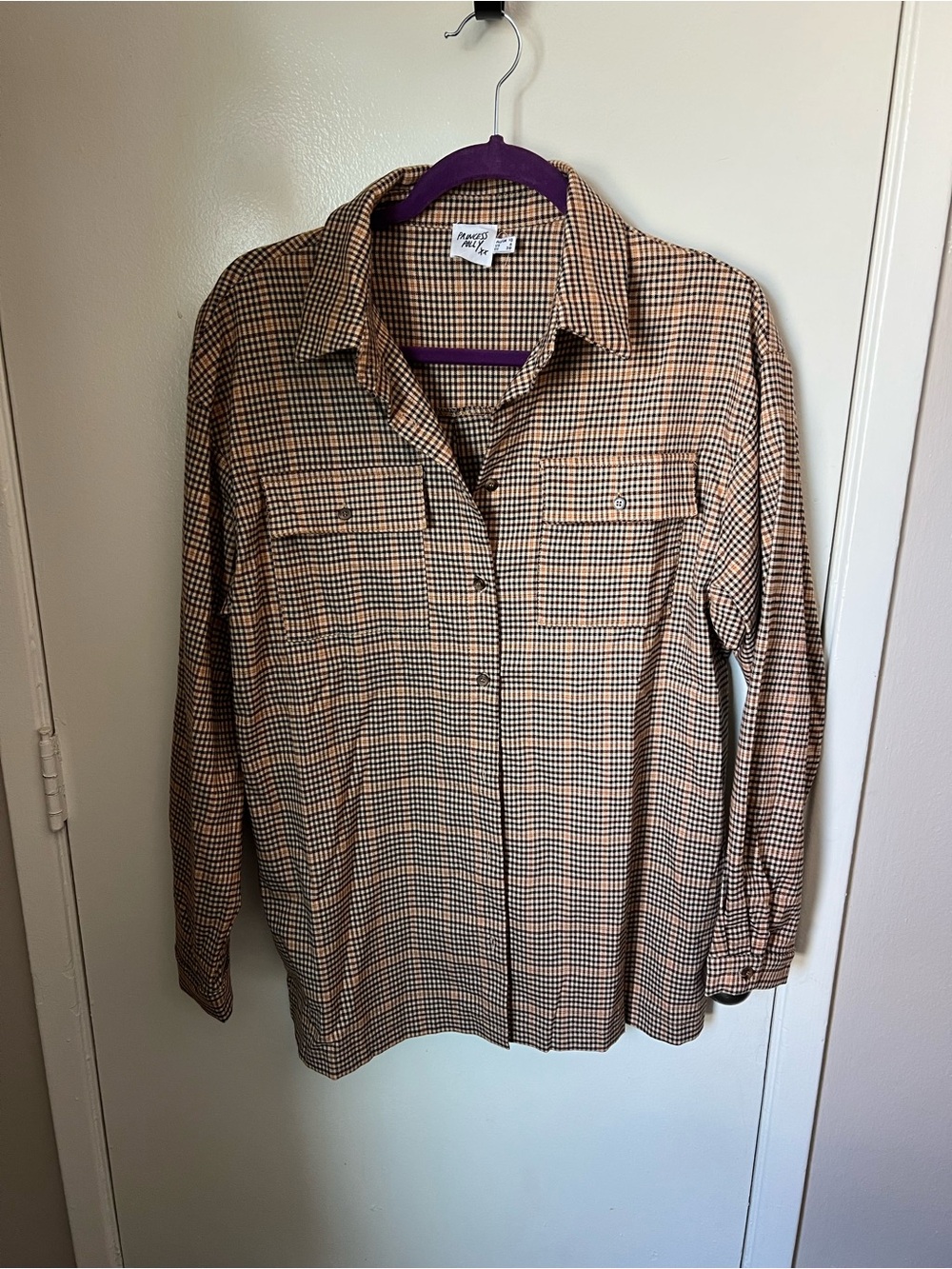 Princess Polly Tan & Black Checked Button-Down Shirt